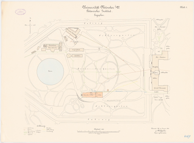 Detailierte Karte von Berlin, Deutschland, mit der Universität Münster in der Mitte, die Gebäude, Straßen und Annehmlichkeiten mit zusätzlichen textuellen Informationen zeigt.