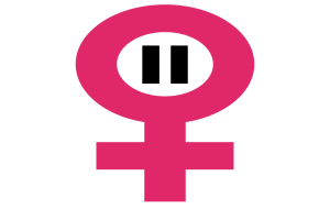 Ein pinkes weibliches Symbol auf einem weißen Hintergrund, das die Geschlechtergerechtigkeitsbewegung darstellt.