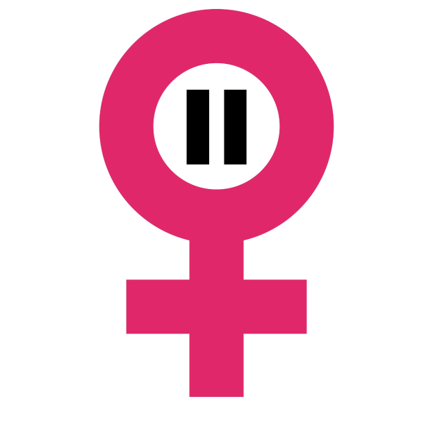 Ein pinkes weibliches Symbol auf einem weißen Hintergrund, das die Geschlechtergerechtigkeitsbewegung darstellt.
