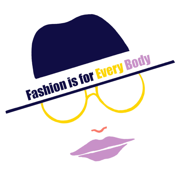 Logo mit einem stilisierten Gesicht mit dem Text "Fashion is for Every Body", das die Inklusivität in der Mode hervorhebt.