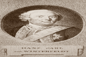 Schwarz-weiß-Portr├Ąt von Hans Carl von Winterfeldt mit ernster Miene, begleitet von Text unten.