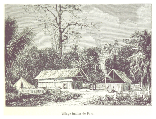 Luftaufnahme eines ländlichen Dorfes in den Philippinen mit Häusern, Bäumen und Vegetation unter einem klaren Himmel mit Text unten.