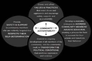 Diagramm, das die Gemeinschaftsverantwortung mit einem zentralen Kreis darstellt, der "Gemeinschaftsverantwortung" heißt und von drei miteinander verbundenen Kreisen umgeben ist.