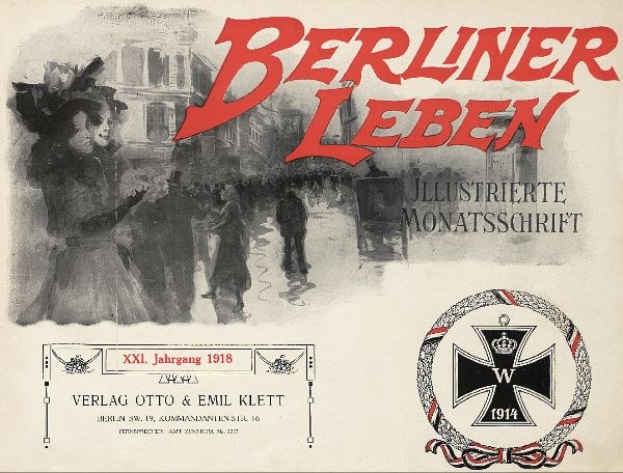 Alter Buchumschlag mit "Berliner Leben"-Text, deutschem Militär-Logo und Gruppenfoto, das ein Berlin-bezogenes Thema suggeriert.