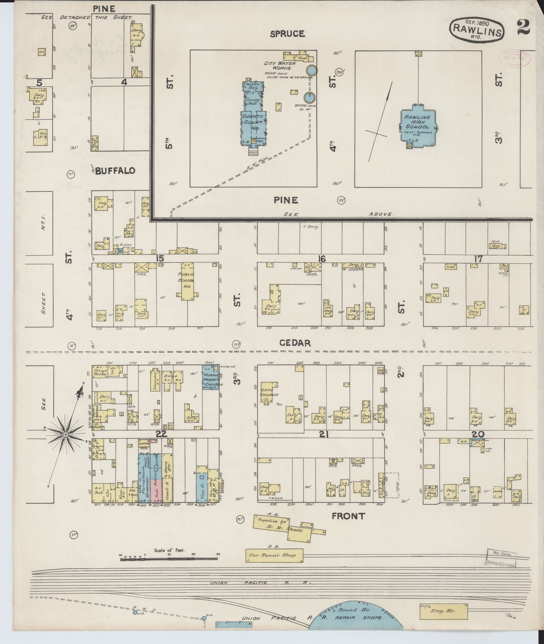Alte Karte von San Francisco, Kalifornien, mit detaillierter Textbeschreibung des Layouts des Rawlins-Schulbezirks auf Papier gedruckt.