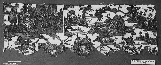 Schwarz-weiß-Zeichnung einer Gruppe von Menschen in einem Wald mit Bäumen und Pflanzen im Hintergrund, mit Text unten lesend "The Metropolitan Museum of Art".