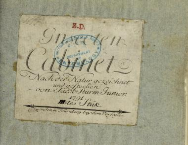 Ein altes Buch mit dem Titel "Z.D. Nürnberg, Deutschland, 1791" mit einem Erstausgabenstempel und handgeschriebener Text auf dem Papier.