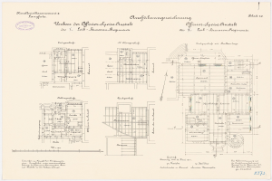 Schwarz-weißer Architekturgrundriss des ehemaligen Bundeskanzleramts in der Bundesrepublik Deutschland, der detaillierte Layouts und Anmerkungen zeigt.